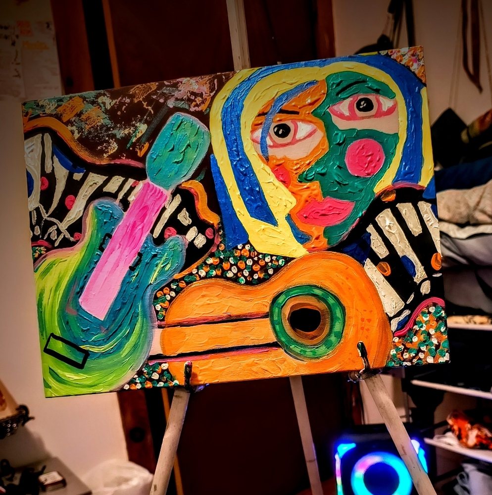 Abstract acrylic painting 12 by 18 music
